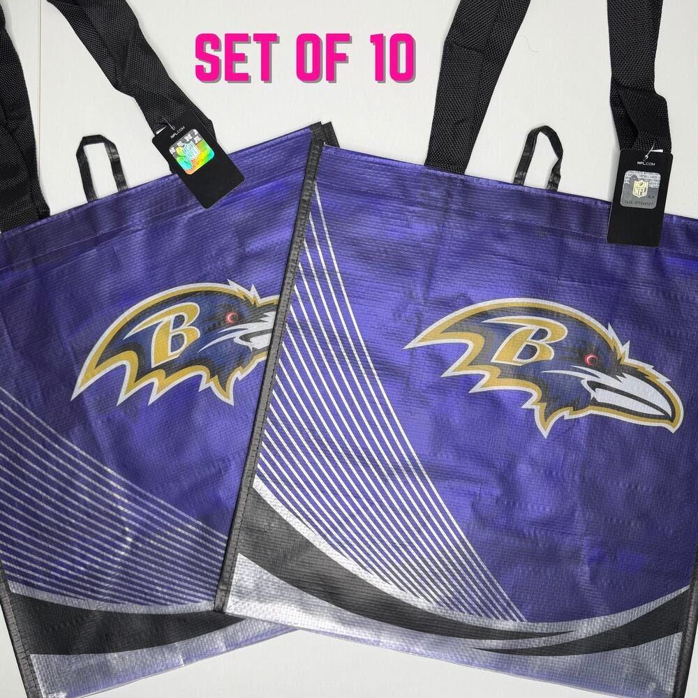 Set of 10! Baltimore Ravens Purple + Black Reusable Tote Bag Sports NFL Football